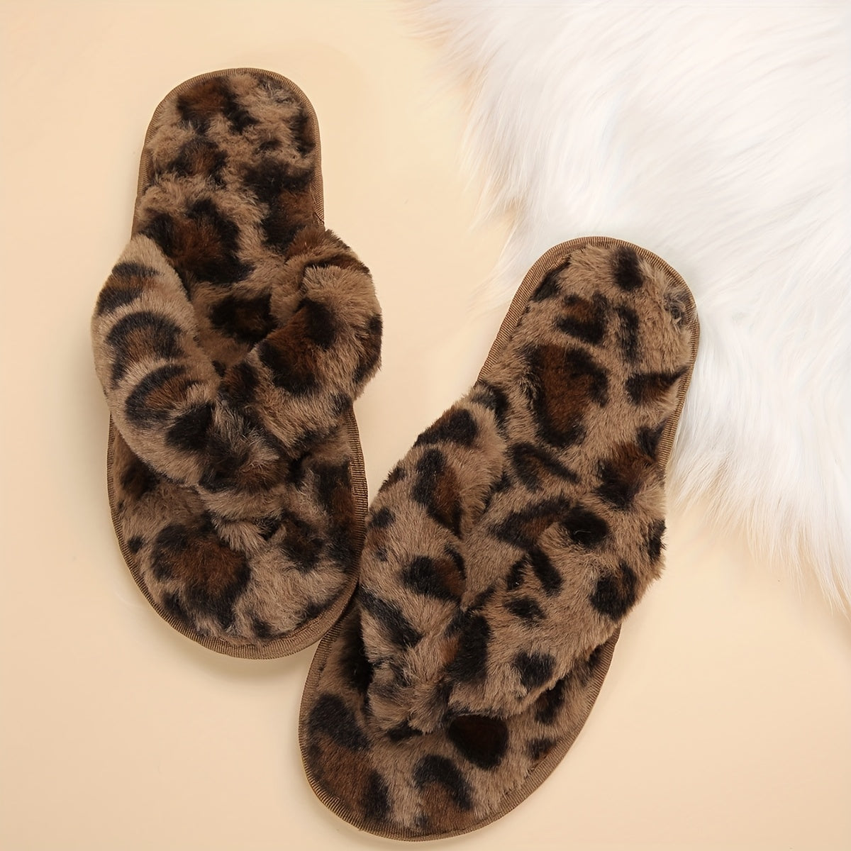 Women's Plush Leopard Print Slip-On Slippers - All-Season Indoor House Shoes with Soft Fabric Upper & TPR Sole, Cozy Animal Design for Home Comfort, Slipresistant Footwear | Playful Footwear, Ladies Slippers